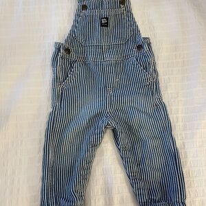 OshKosh B'gosh Blue Striped 12M Overalls Like New